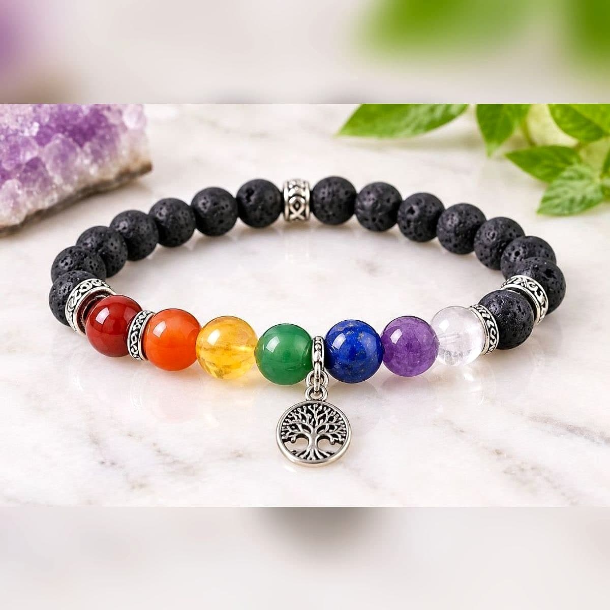 7 Chakra Bracelet with Black Tourmaline